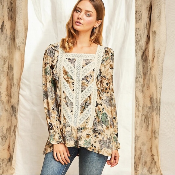 Yellow Cream Multi Color Embroidered Lace Floral Top - Picture 4 of 6